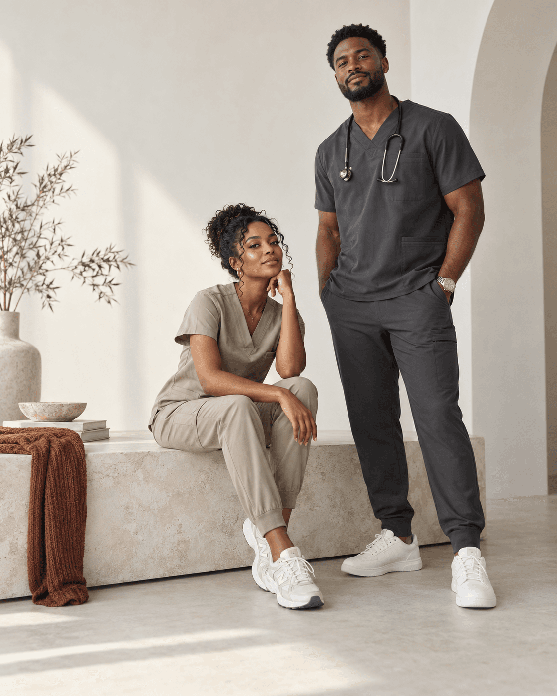 Two professionals in elevated modern workwear